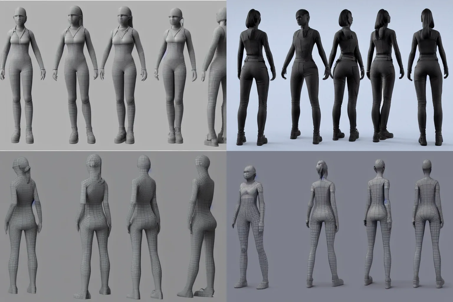 Prompt: 3d model tpose turnaround of female sci fi character