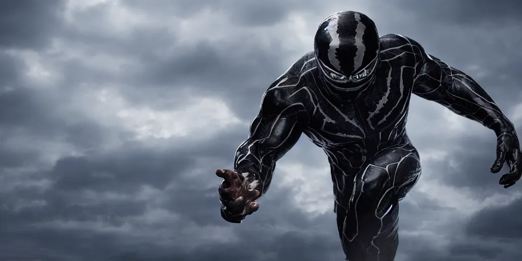 Image similar to a highly detailed photographic Agent Venom, Agent Venom Live Action, MCU render, Agent Venom realistic Render, cinematic, MCU, cinematic lighting, cinematic scene, cinematic render, film, beautifully lit, ray traced, octane 3D render, octane render, unreal engine