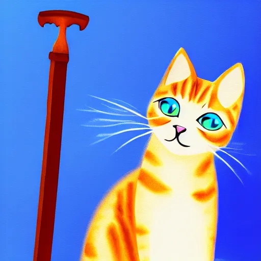 Image similar to Cat holding a glowing blue sword , digital art , 4k