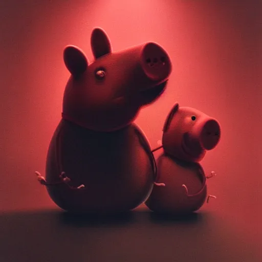 Image similar to Portrait of Peppa Pig, by Beksiński, horror, cinematic lighting, hyper detailed, 8k