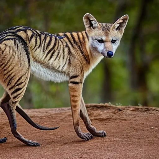 Prompt: plaroid photo of a thylacine