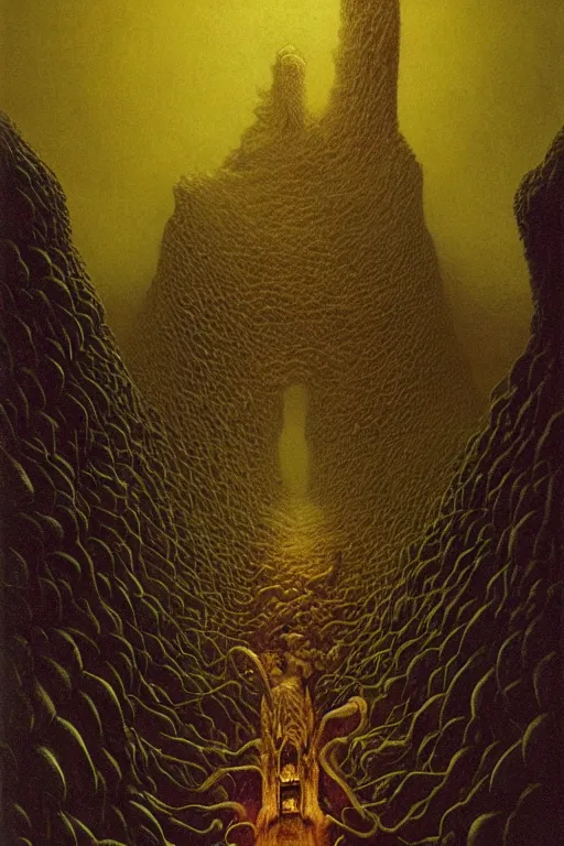 Image similar to something strange in my large banana, by zdzislaw beksinski, by dariusz zawadzki, by wayne barlowe, gothic, surrealism, cosmic horror, lovecraftian, cold hue's, warm tone gradient background, concept art, beautiful composition