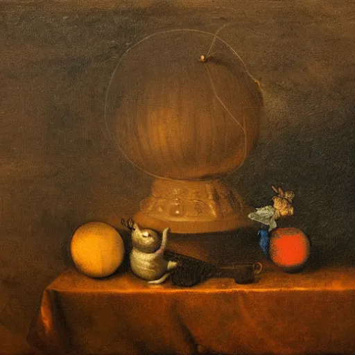 Prompt: painting of a still life with a balloon dog by rembrandt