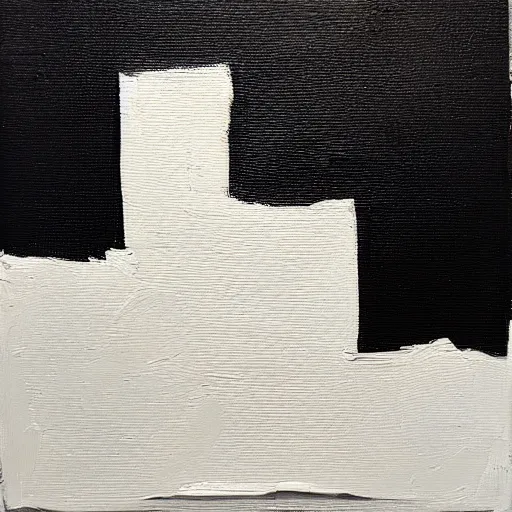 Image similar to a minimalistic impasto painting, a single large brush stroke of heavy thick white paint on a black canvas
