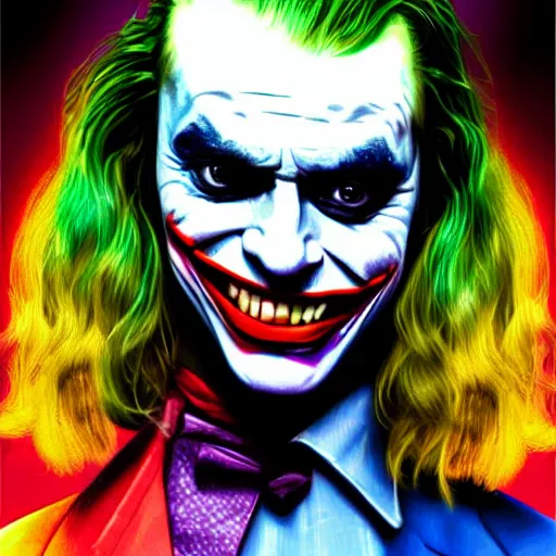 Image similar to margot robbie as the joker, highly detailed, realistic face, digital art