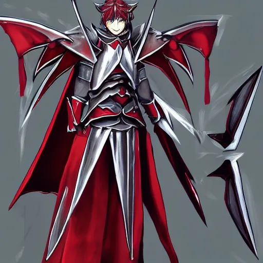 Prompt: Mordred of the Crimson Lightning, Knight of Treachery, Concept art by Konoe Ototsugu