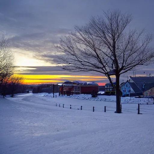 Image similar to small quebec town, winter, dawn