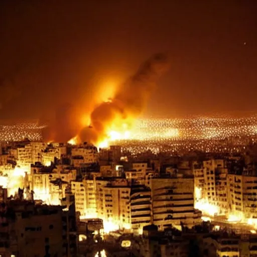 Image similar to picture of huge explosion in city in Syria at night