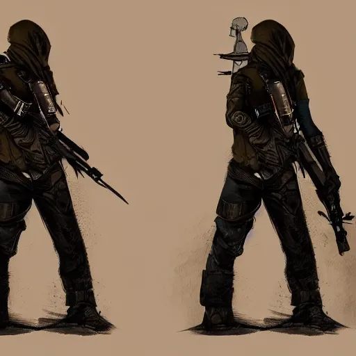 Prompt: full body concept art of a Gun Cultist in the style of in the style of fallout/metro: 2033/mad-max trending on artstation deviantart Pinterest detailed High Resolution HD 8k