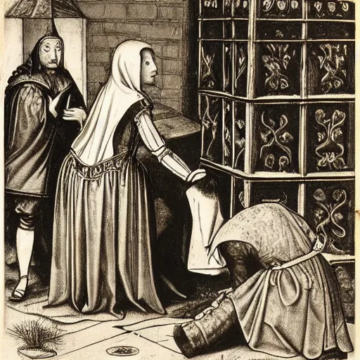 Image similar to photograph of anne boleyn praying with executioner Tower of London 1536