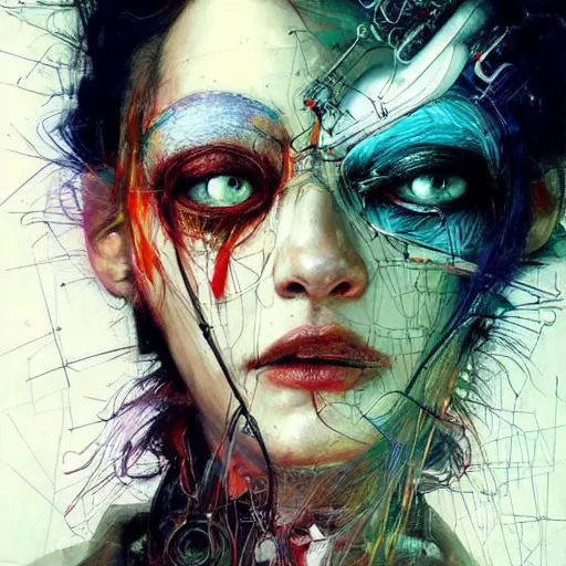 Image similar to shannyn sossamon as a cyberpunk hacker, wires cybernetic implants, in the style of adrian ghenie, esao andrews, jenny saville, surrealism, dark art by james jean, takato yamamoto