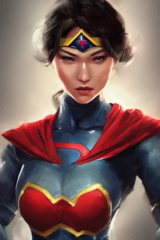 Image similar to three quarters portrait pose of a beautiful woman,super hero costume,super powers,heroic pose,highly detailed, digital painting, artstation,illustration, art by Stanley Lau