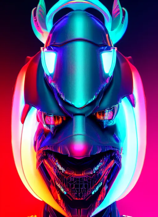 Prompt: cyberpunk dragon portrait, neon lights, red, blue, yellow, green, ultra detailed, trending on artstation, concept art, octane render, unreal engine,