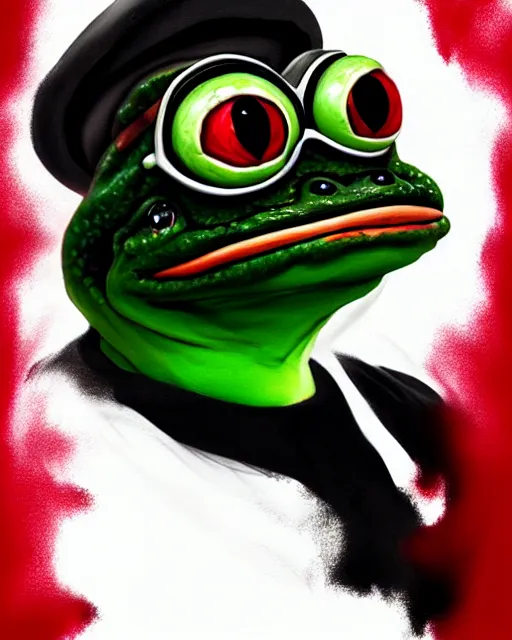 Image similar to black red ink smoke portrait of pepe the frog, artgerm, wlop, artstation