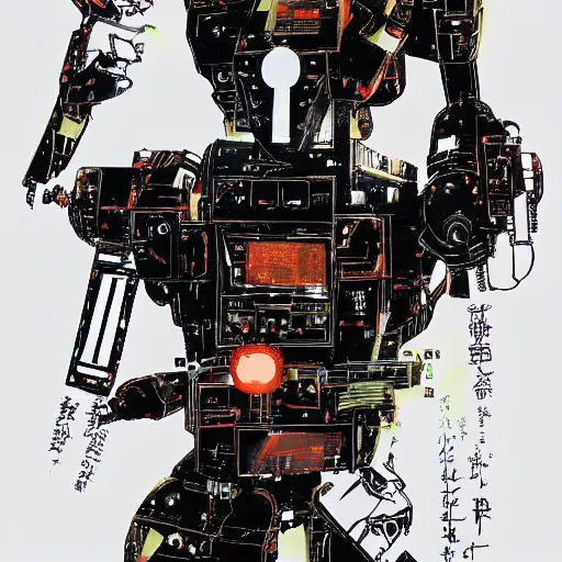 Image similar to the fullmetal neon robot sirius has a kernel without memory nor feelings, lights shaped like eyes on his chest, he believes he is a god, oil on canvas by dave mckean and yoji shinkawa