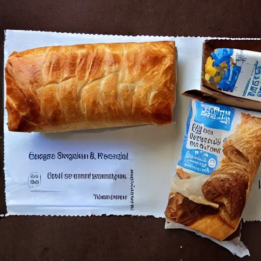 Prompt: greggs sausage roll, mre, field ration, photgraph,