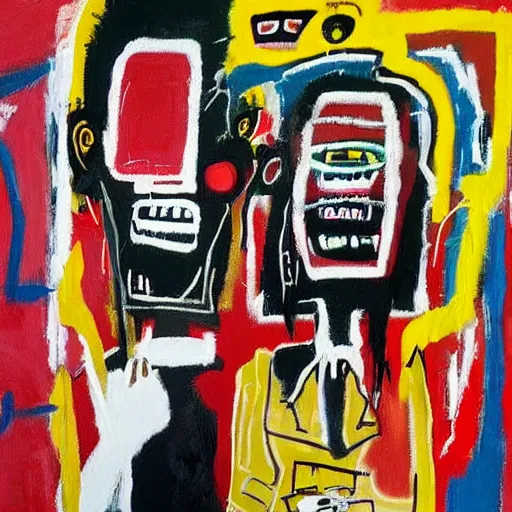 Image similar to basquiat painting depicting a gen z couple fighting