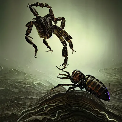Prompt: a scorpion cyborg modern fine art, fractal, intricate, elegant, highly detailed, digital photography, subsurface scattering, in the style of ghost, by jheronimus bosch and yue minjun and giger and greg rutkowski