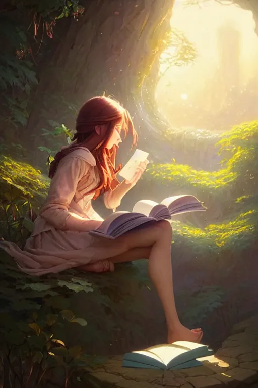 Prompt: highly detailed portrait of beautiful girl reading a book in pixar up, dynamic pose, stephen bliss, unreal engine, fantasy art by greg rutkowski, loish, rhads, ferdinand knab, makoto shinkai and lois van baarle, ilya kuvshinov, rossdraws, tom bagshaw, global illumination, radiant light, detailed and intricate environment