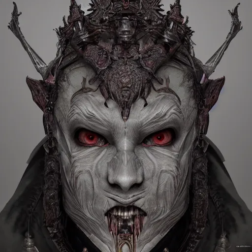 Image similar to Very very very very highly detailed epic photo of demonic face with venetian mask, intricate, dystopian, sci-fi, extremely detailed, digital painting, artstation, concept art, smooth, sharp focus, illustration, intimidating lighting, incredible art by Anton Pieck, Octane render in Maya and Houdini VFX