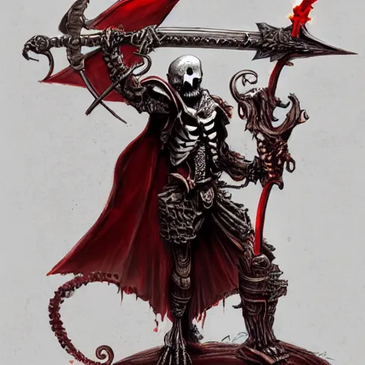 Image similar to concept art of skeleton holding a medieval shield and spear, d & d surrounded by red evil death tentacles, hyper detailed, hyper realistic, dark atmosphere, full body, full frame in the style of frank frazetta