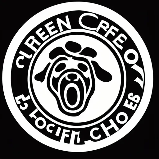 Prompt: green circular coffee shop logo, depicting disgusting and dirty dog in center