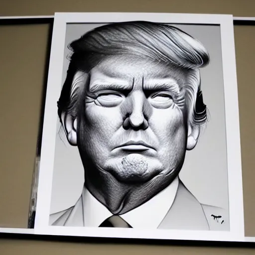 Image similar to a portrait of donald trump in a prison uniform