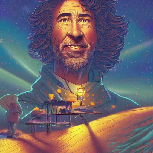Prompt: the second coming of mister rodgers and bob ross and carl sagan, by dan mumford, yusuke murata, makoto shinkai, ross tran, cosmic, heavenly, god rays, intricate detail, cinematic, 8 k, cel shaded, unreal engine, featured on artstation, pixiv