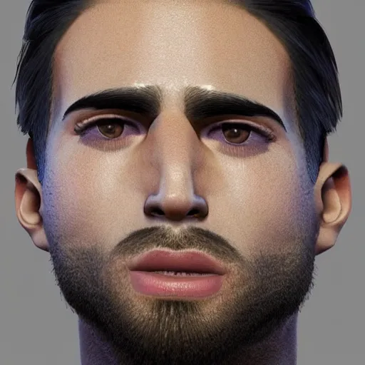 Image similar to a closeup shot of handsome esfand from twitch, gigachad, strong jawline, photorealism, 8k