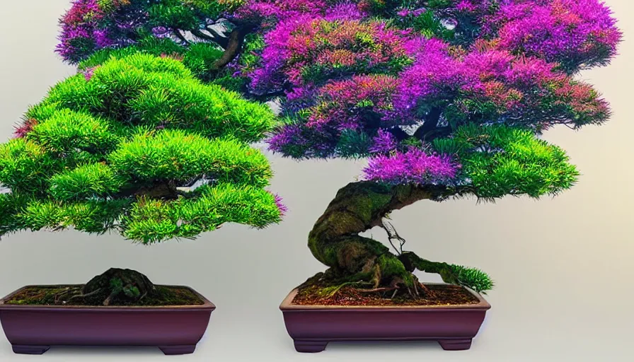 Prompt: a beautiful bonsai tree with glowing leaves, vibrant colors, photorealism, hyperreal rendering, magical light, dynamic lights and shadows