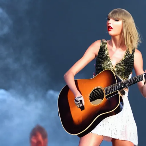 Image similar to Taylor Swift performing at a beach, highly detailed