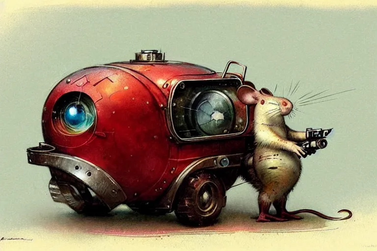 Image similar to explorer ( ( ( ( ( 1 9 5 0 s retro future robot android fat mouse wagon. muted colors. ) ) ) ) ) by jean baptiste monge!!!!!!!!!!!!!!!!!!!!!!!!! chrome red