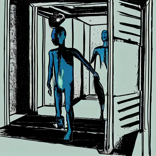 Prompt: A transhumanist escaping the prison of their flesh, by wolfdogartcorner, David Moser