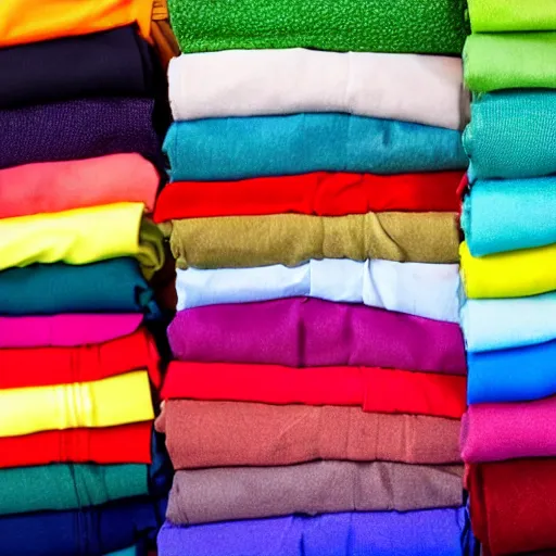 Prompt: a pile of complementary colored shirts-n 4