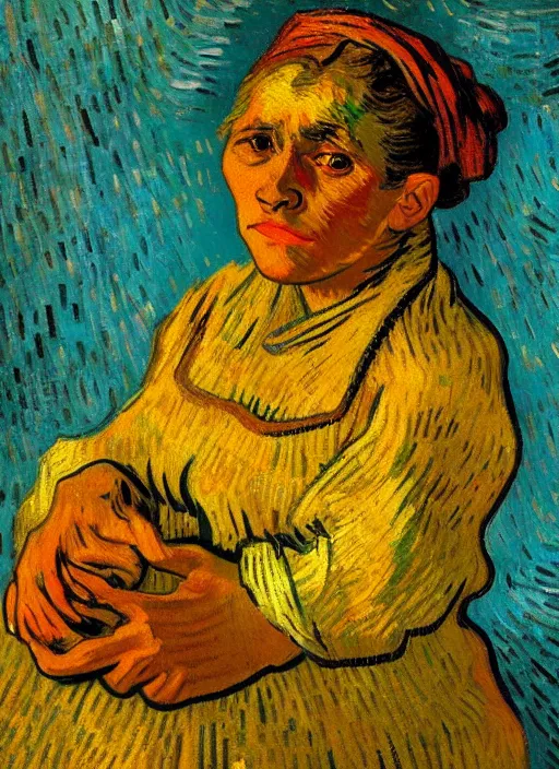 Prompt: detailed expressionist!! oil painting masterpiece portrait of a washerwoman!! by van gogh, 8 k resolution, smooth, sharp focus, matte painting, beautiful masterpiece expressionist painting