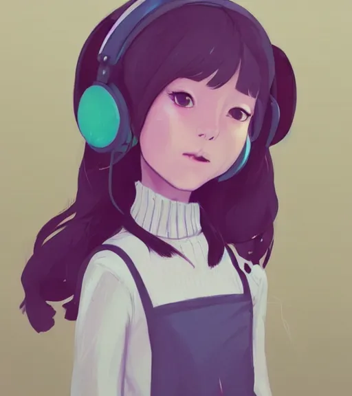 Image similar to beautiful little girl character inspired by 9 0's fashion and by madeline from celeste, art by rossdraws, wlop, ilya kuvshinov, artgem lau, sakimichan and makoto shinkai, concept art, headphones, anatomically correct, extremely coherent, realistic, hd