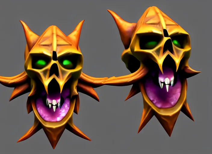 Image similar to hooded skull, with big lower troll - like fangs, stylized stl, 3 d render, activision blizzard style, hearthstone style, crash bandicoot artstyle