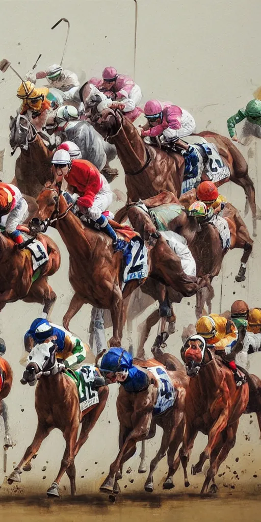 Image similar to oil painting scene from Horse racing by kim jung gi