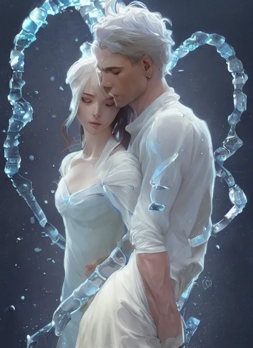 Prompt: a couple made of ice and water, full body view, beautiful high quality realistic fantasy art, trending on artstation by artgerm and greg rutkowski and alphonse mucha