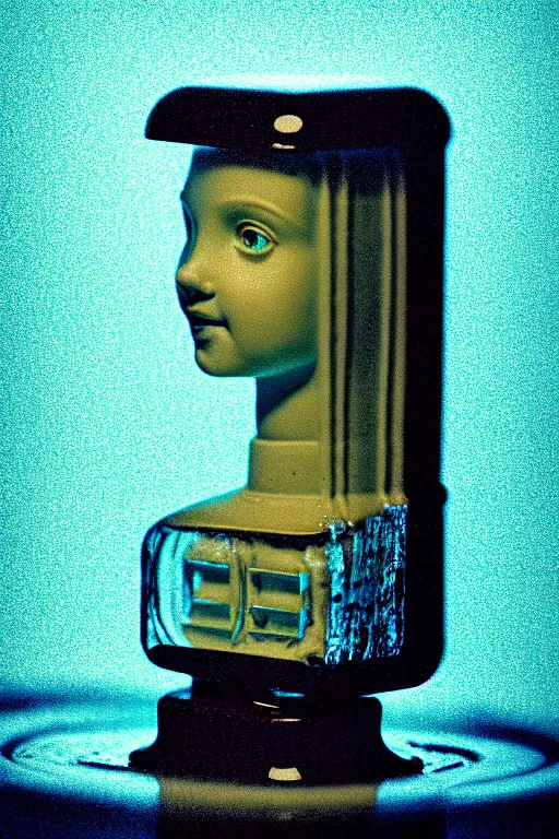 Image similar to portrait of a girl made by wet clay filing drop, ice - carving, editorial photography, film grain, isometric, f / 2 2, low contrast, kodachrome, 3 - dimensional, 4 k, hsv, quaternary, 6 spotlight, nixie tube, matte, dirt, mud, clay