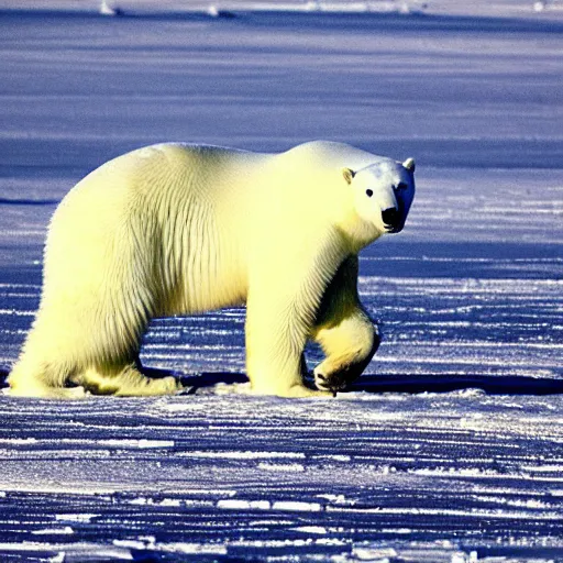 Prompt: ink painting The polar bear is white and fuzzy, and it's walking across a field of snow. The snow is deep and pristine, and the air is frigid. The polar bear is trudging through the snow, its head down and its breath visible in the cold air, by wu daozi, qiu ying, gu gaizhi