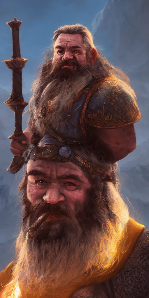 Prompt: A fantasy comic book style portrait painting of a dwarf warrior in a stunning fantasy landscape, unreal 5, DAZ, hyperrealistic, octane render, RPG portrait, dynamic lighting