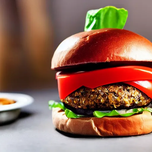 Prompt: photograph of delicious vegan burger