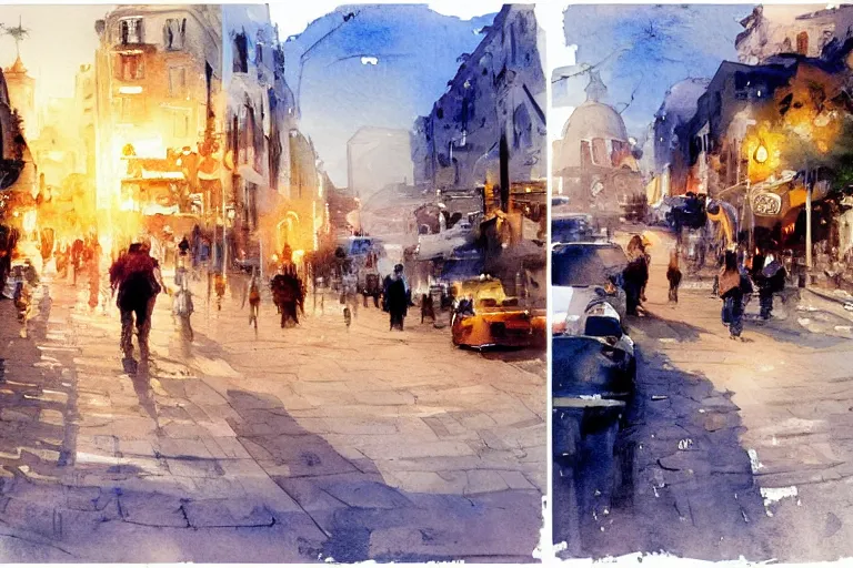 Image similar to small centered on watercolor paper, paint brush strokes, abstract watercolor painting of lisbon, cinematic light, national romanticism by hans dahl, by jesper ejsing, by anders zorn, by greg rutkowski, by greg manchess, by tyler edlin