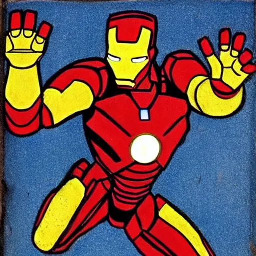 Image similar to cave painting of iron man