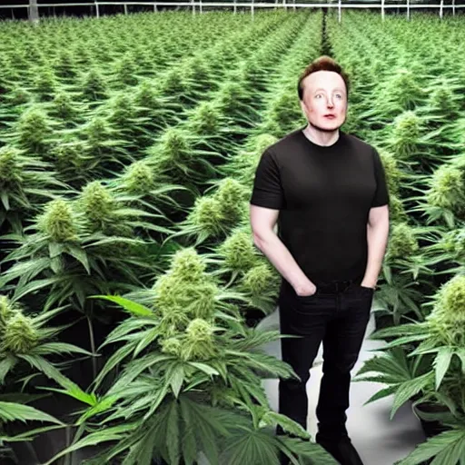 Image similar to Elon Musk Standing inside a huge cannabis farm