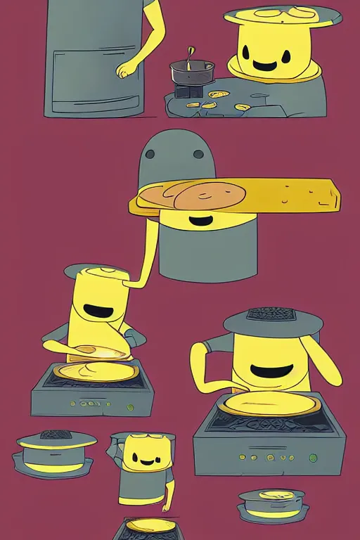 Image similar to mf doom making pancakes in style of adventure time, animation pixar style, by pendleton ward, magali villeneuve, artgerm, rob rey and kentaro miura style, golden ratio, trending on art station