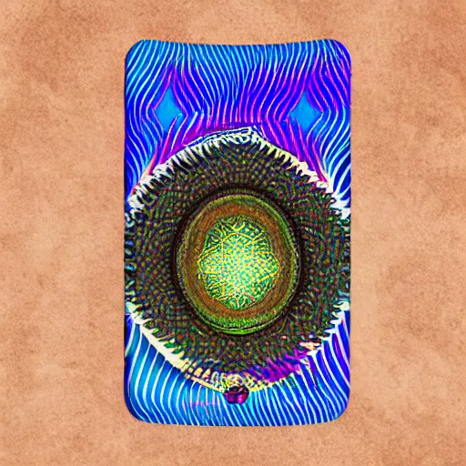 Image similar to datamosh fractalized tarot card sleeve