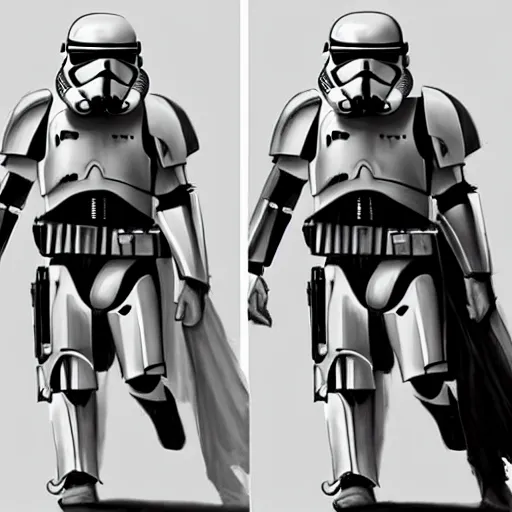 Image similar to an extremely long shot of an imperial stormtrooper walking concept art by Doug Chiang cinematic, realistic painting, high definition, very detailed, extremely high detail, photo realistic, symmetrical, concept art, the Mandalorian concept art style