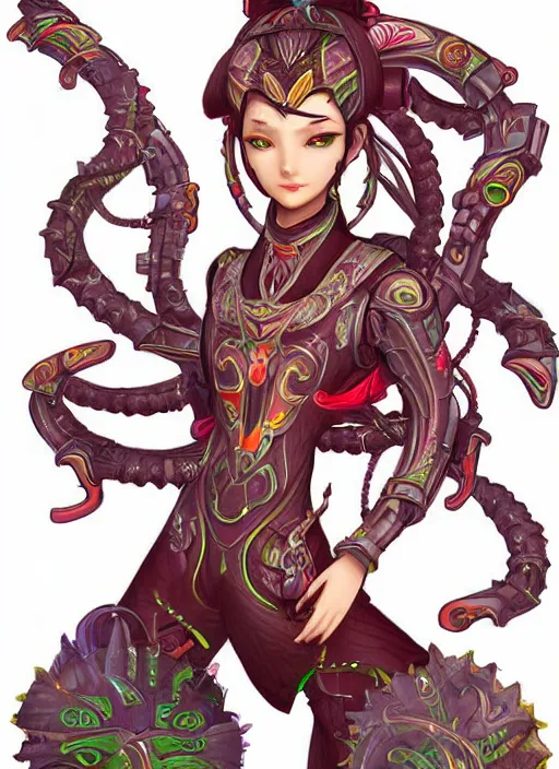 Image similar to character design, nezha resurrected in mechanical lotus,